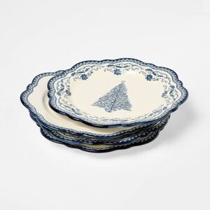 4pk 8.625" Salad Plate Blue Pattern Christmas Tree - Threshold Studio McGee 2025